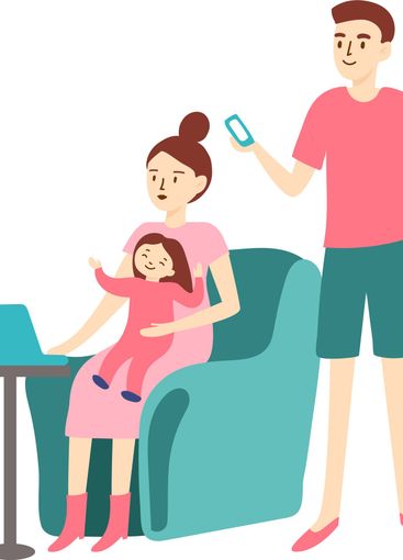 Mother working remotely from home, holding her baby,...