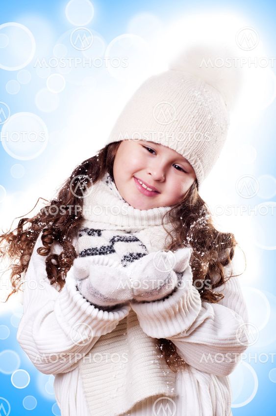 Winter Girl abstract white and blue background