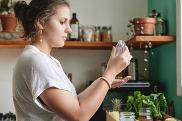 Clean hands, sanitizer and woman for food preparation,...