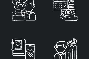 Professional occupation chalk white icons set on black...