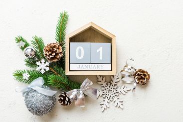 Christmas calendar 1 january. Christmas gift, fir...