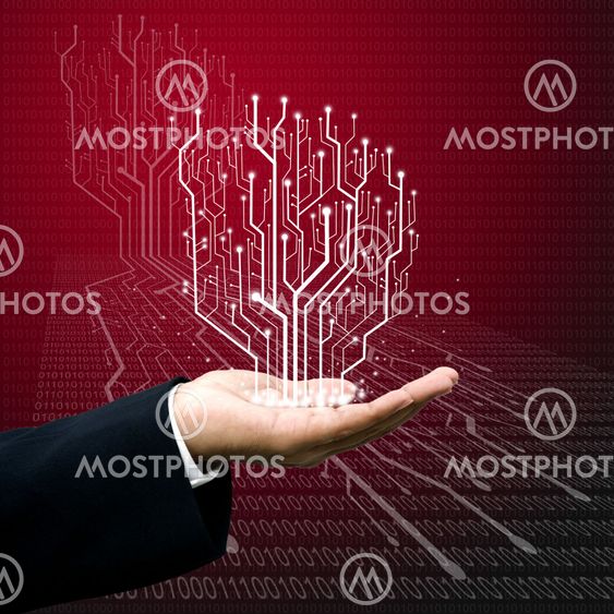 Circuit board graphic line on hand ,Technology background