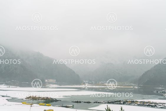 Lake Shoji Japan. view of beautiful white winter