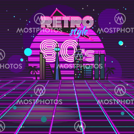 Retro style 80s disco design neon