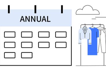 Annual Event Calendar with Hanging Business Attire and...