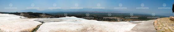 Travertine pools and terraces panorama, Pamukkale, Turkey