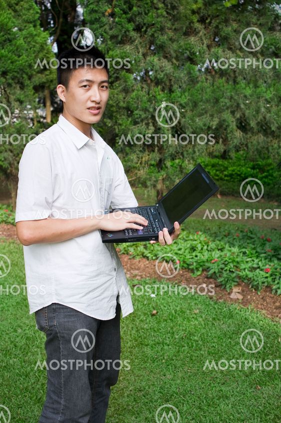 Young man use a notebook