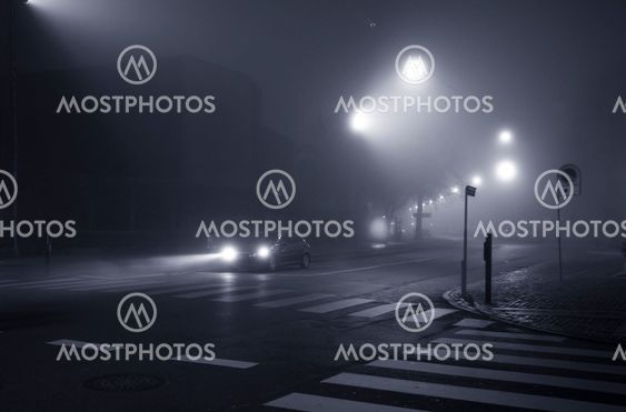 Foggy evening in the city