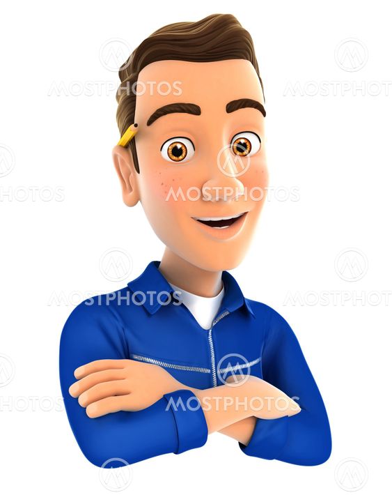 3d mechanic with arms crossed