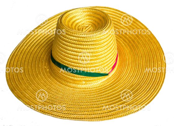 Straw hat with color ribbon