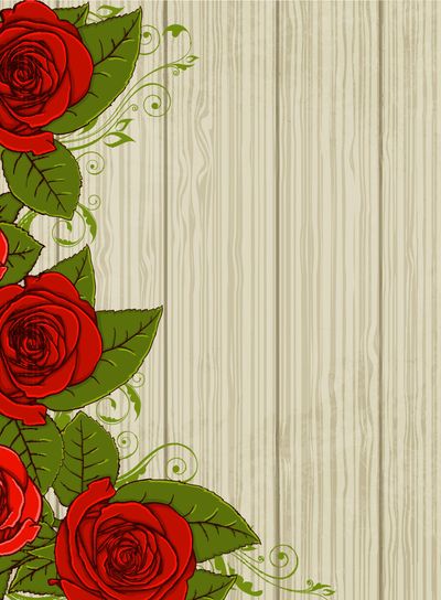 Wooden background with red roses