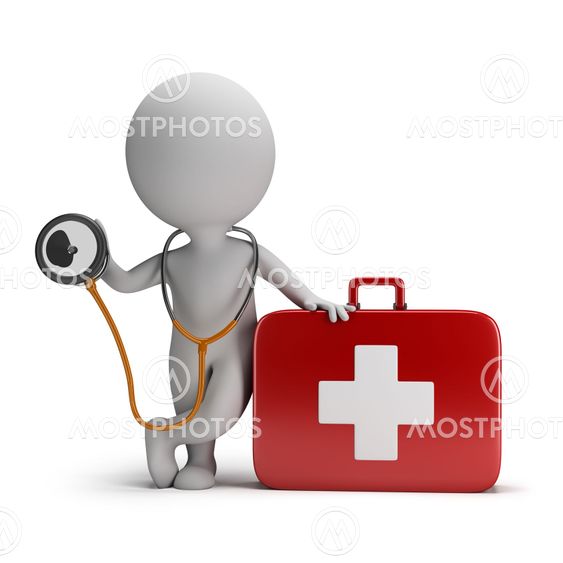 3d small people - stethoscope and medical kit