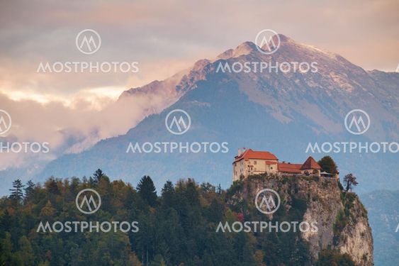 Bled with castle and mountains in background, Slovenia