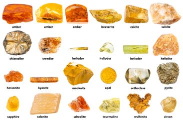 raw yellow minerals with names isolated