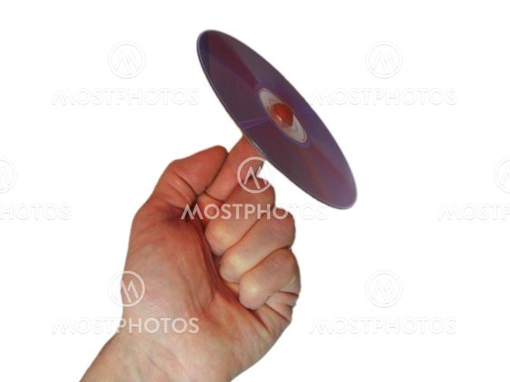 Compact disk og mandlige finger isoleret