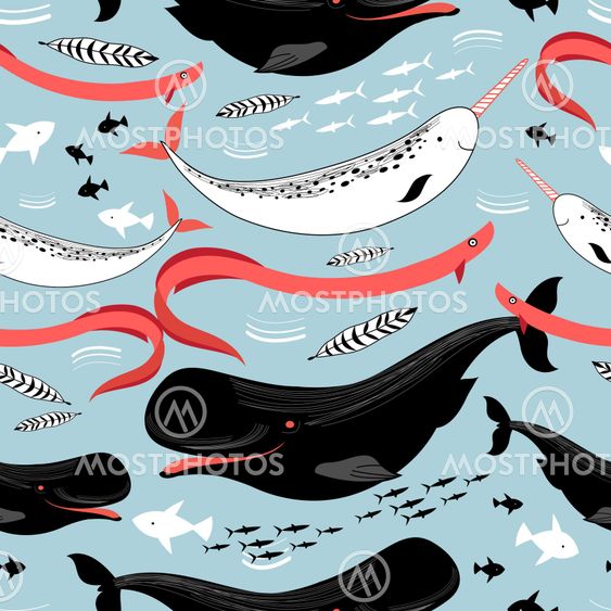 pattern of sea whales and fish