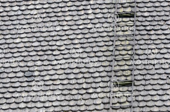 roof covered with wooden shingles and stairs