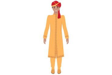 Young Man in Traditional Indian Wedding Attire with Red...