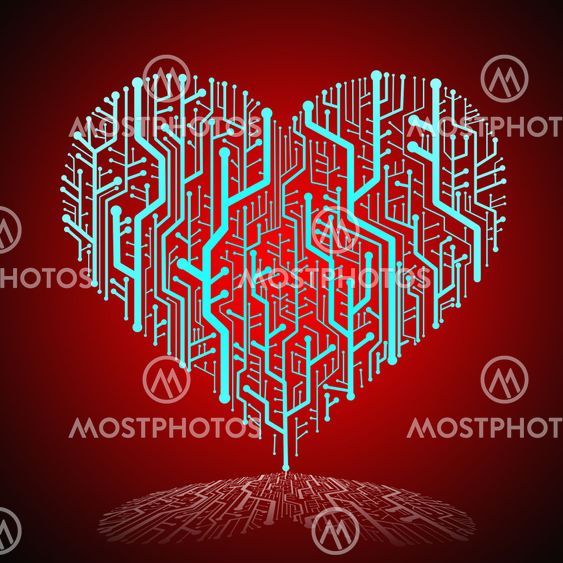 Circuit board in Heart shape with shadow on ground