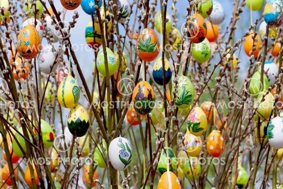 Easter egg with willow catkins