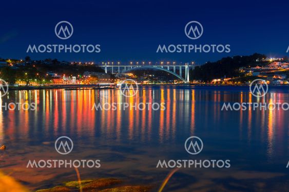 Douro river, at night in the light of lights, Porto,...