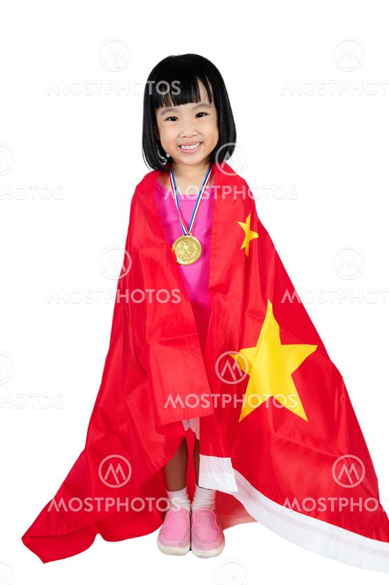 Asian Chinese little girl with China Flag