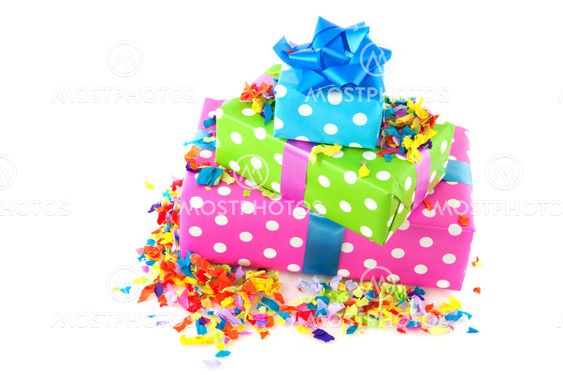 Pile colorful dotted presents