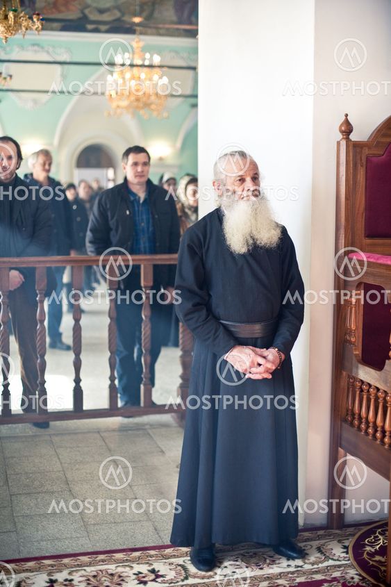 MOSCOW - MARCH 14: Orthodox liturgy with bishop Mercury in High Monastery of St Peter in Moscow on March 14, 2010 in Moscow