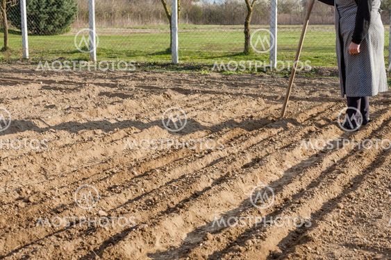 A woman stands behind land