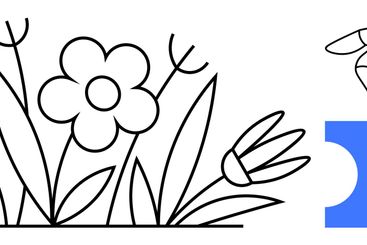 Robotic hand interacting with blooming flowers and a...