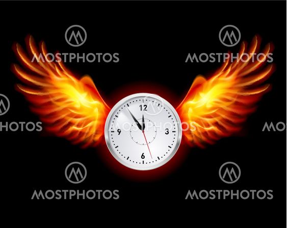 Clock with fire wings