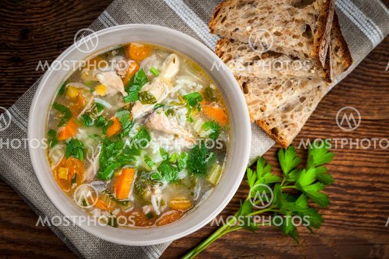 Chicken soup with rice and vegetables