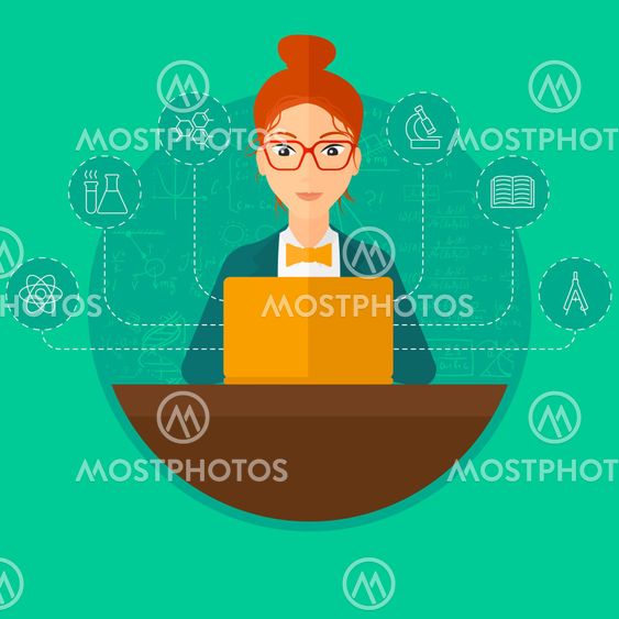 Woman studying with laptop.