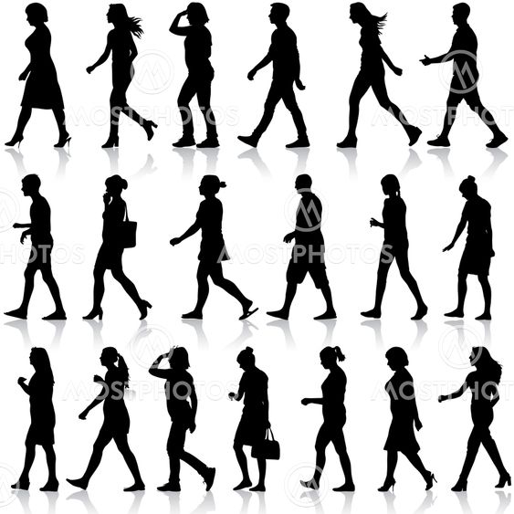 Black silhouettes of beautiful mans and womans on white backgrou