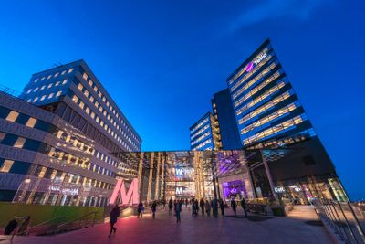 Exterior of Mall of Scandinavia during evening with great...