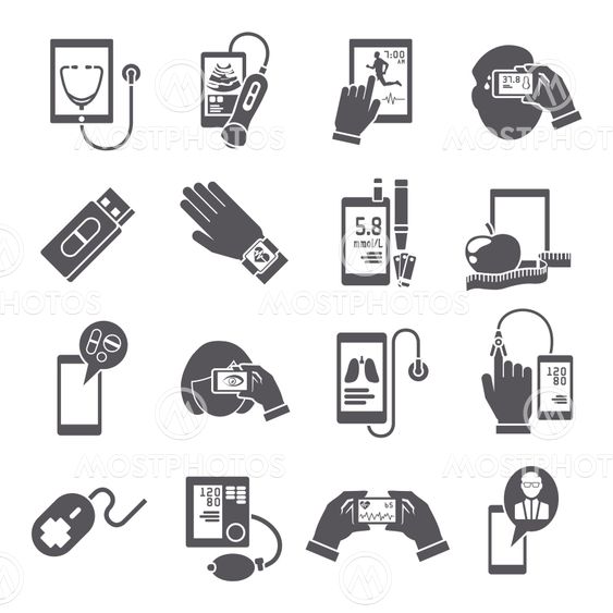 Mobile health icons set black