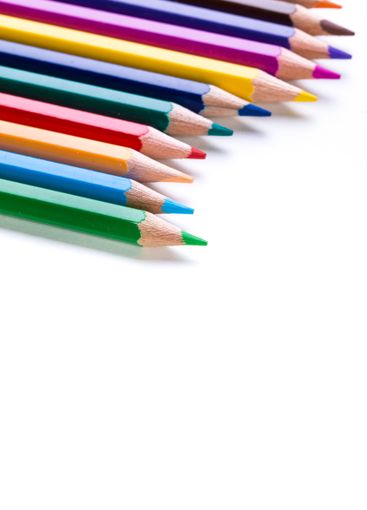 Colorful collection of sharpened colored pencils...