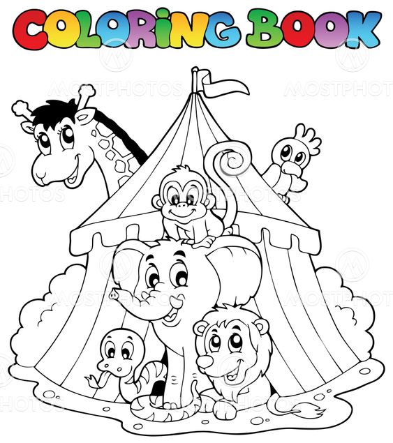 Coloring book animals in tent