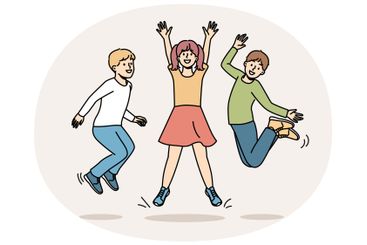 Cheerful childrens jumping together and enjoying life...