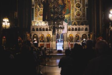 Greek Orthodox Christian Easter ceremony procession,...