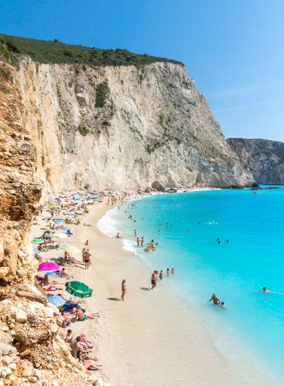 PORTO KATSIKI BEACH, LEFKADA, GREECE - JULY 16, 2014:...