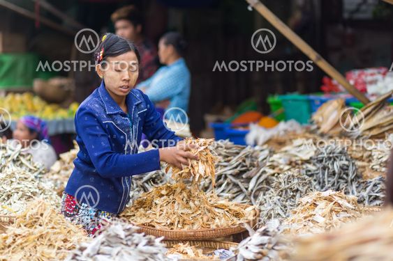 Burmese dry fish seller