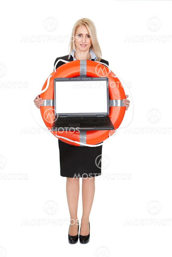 Beautiful businesswoman with life buoy