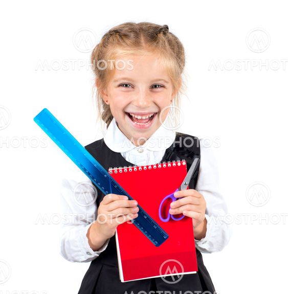 little cute girl with a stationery