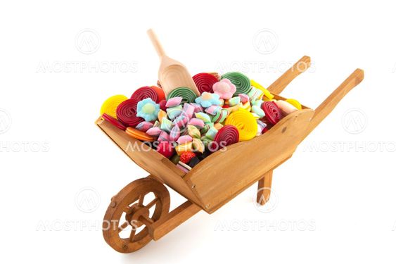 Wheel barrow with lots of candy