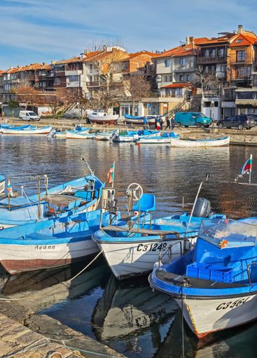 Sunset panorama of the port of Sozopol, Bulgaria