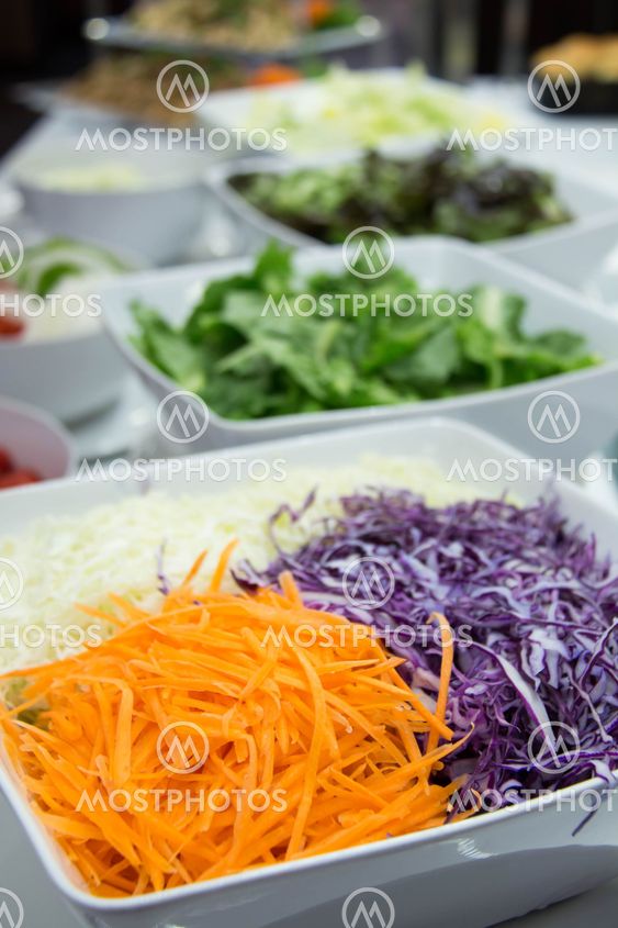 Mixed vegetable ingredients in modern salad bar