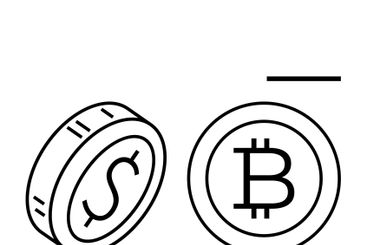 Dollar Coin and Bitcoin Outline Representing Traditional...