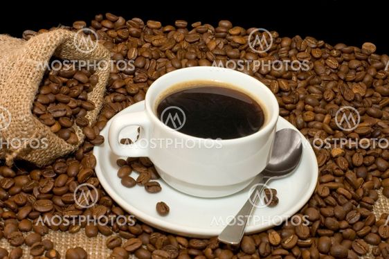 Cup from coffee on coffee grains