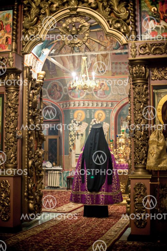 MOSCOW - MARCH 13: Orthodox liturgy with bishop Mercury in High Monastery of St Peter in Moscow on March 13, 2010 in Moscow